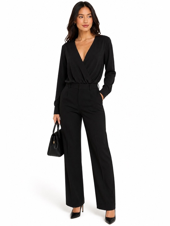 Open Edit Tops - NWT Open Edit Black Long Sleeve Surplice Bodysuit Size Medium
